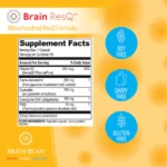 Brain Bean Brain ResQ Mitochondrial Energy Optimizer with PQQ, CoQ10, Trans-Resveratrol, MenaQ7, and Quercetin Supplement, PQQ Supplement 15mg and CoQ10 100mg, Mitochondria Supplement - 60 Capsules