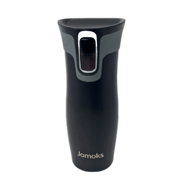 Jomoks 14oz Travel Coffee Tumbler – Stainless Steel Insulated Coffee Mug with Lid Keeps Drinks Hot for 4hrs & Cold for up to 10hrs – Leak Proof Coffee Travel Mug Fits in Car Cup Holder (Black)