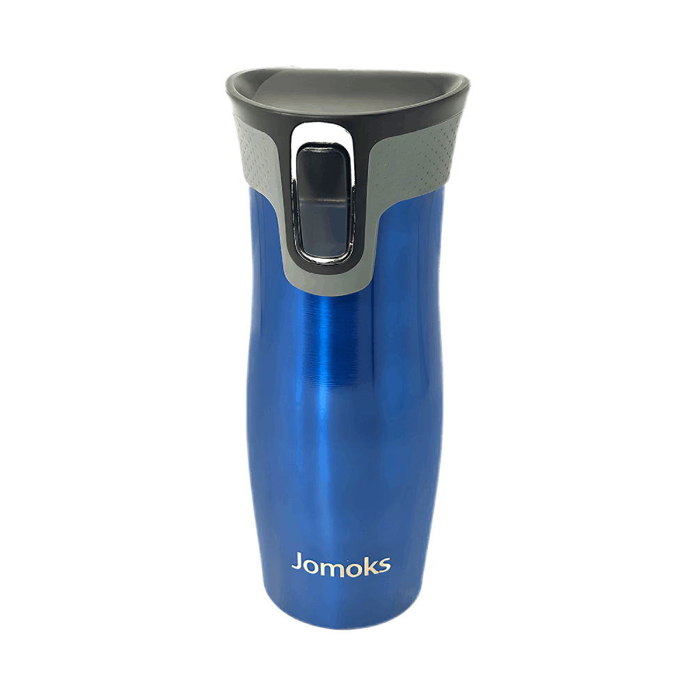 Jomoks 14oz Travel Coffee Tumbler – Stainless Steel Insulated Coffee Mug with Lid Keeps Drinks Hot for 4hrs & Cold for up to 10hrs – Leak Proof Coffee Travel Mug Fits in Car Cup Holder (Blue)