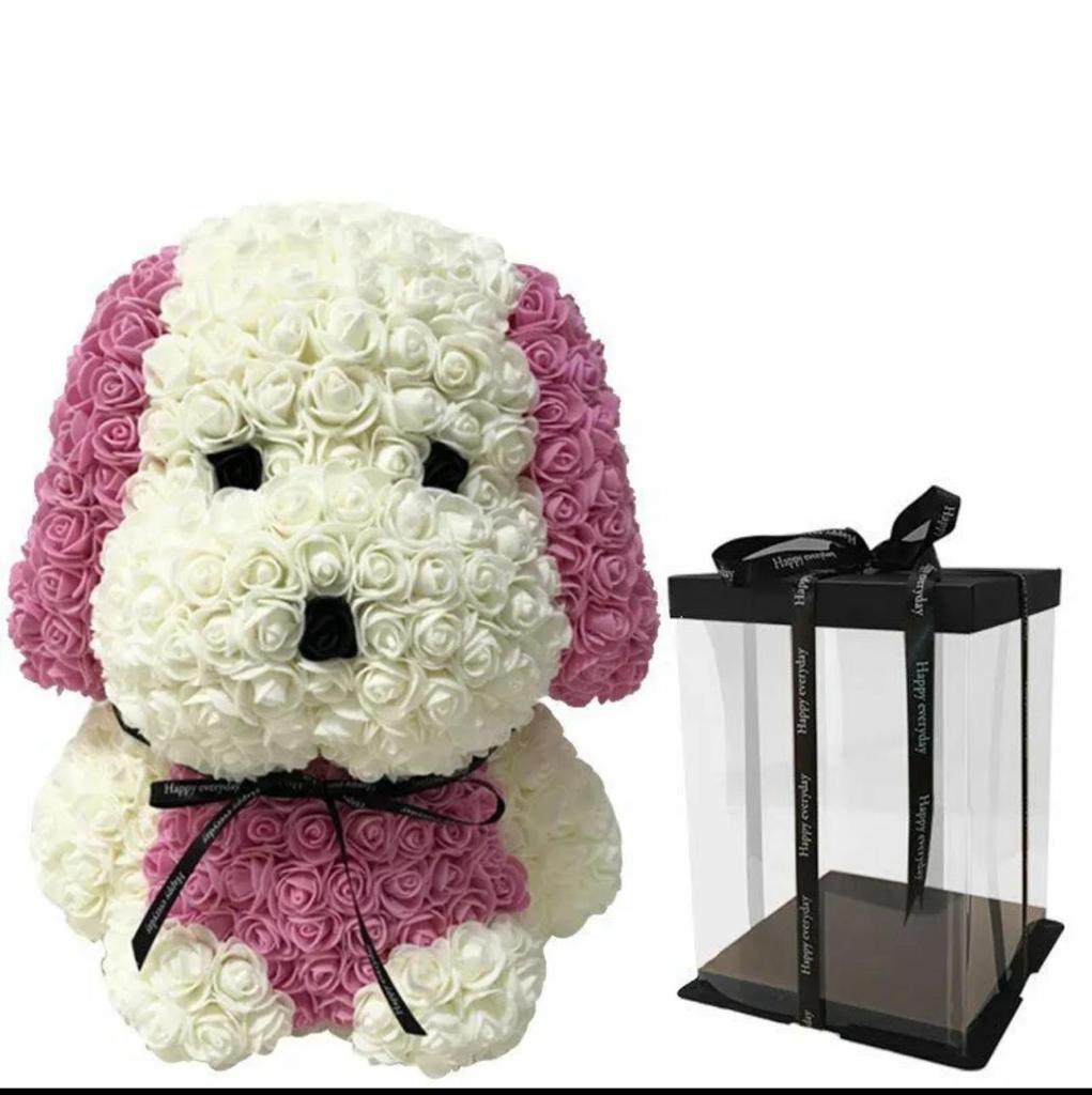 Pink White Handcrafted Rose Teddy Pup – The Forever Gift