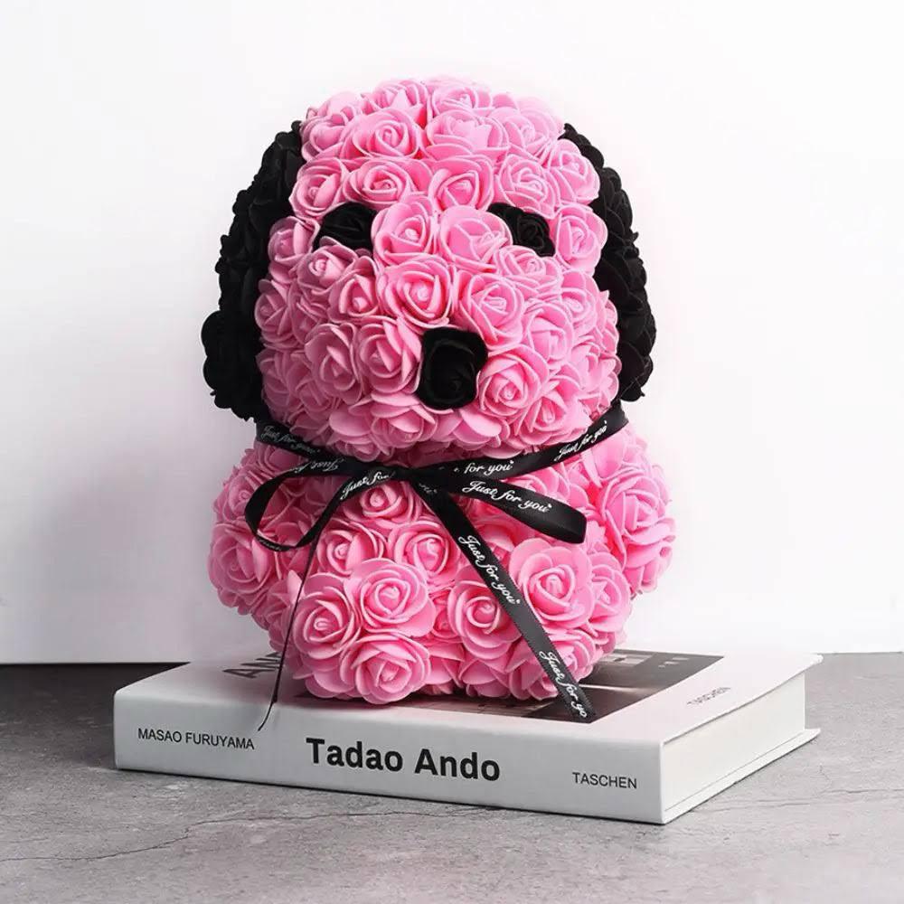 Pink Black Handcrafted Rose Teddy Pup – The Forever Gift